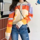 Collared Color Block Cardigan Tangerine & Yellow - One Size