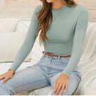 Long-sleeve Round Neck Crop Top