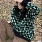 Plaid Button-up Oversize Sweater Green - One Size