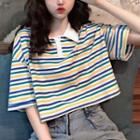 Striped Short Sleeve Top As Shown In Figure - One Size