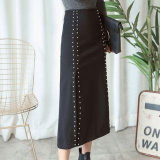 Studded Slit Hem Midi Skirt
