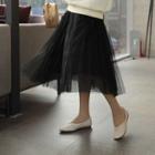 Mesh-overlay Pleated Midi Skirt