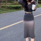 Set: Cropped Sweater + Skirt Set Of 2 - Sweater & Skirt - Gray - One Size