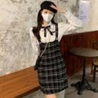 Plaid Suspender Midi A-line Dress / Shirt
