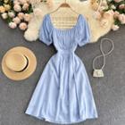 Square-neck Ruched Cutout Open-back Dress
