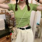 Drawstring V-neck Short-sleeve Cropped Top