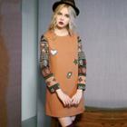 Long-sleeve Embroidered Paneled Dress