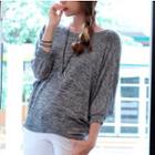 3/4-sleeve Zip-back Top Gray - One Size