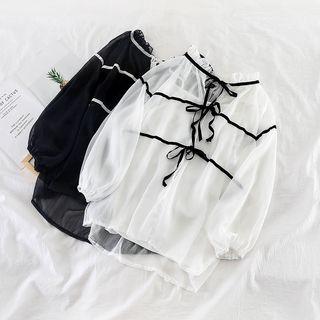 Lace-up Front Chiffon Blouse