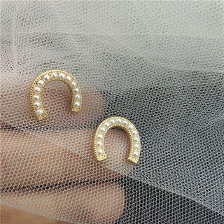 Faux Pearl U-shape Earring 1 Pair - Stud Earrings - U-shape - Gold - One Size
