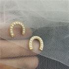 Faux Pearl U-shape Earring 1 Pair - Stud Earrings - U-shape - Gold - One Size