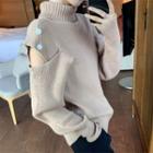 Turtleneck Cutout Ribbed Sweater