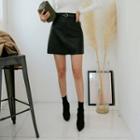 Belted Faux-leather A-line Mini Skirt