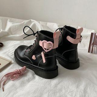 Heart Buckled Platform Short Boots