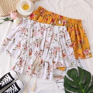Boanteck Tie-waist Floral Chiffon Top