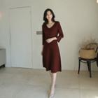 V-neck 3/4-sleeve A-line Knit Dress