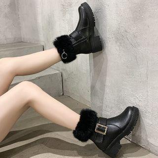 Faux Fur Buckle Ankle Boots