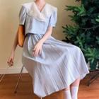 Set: Puff-sleeve Scallop Edge Collar Blouse + A-line Skirt