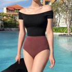 Short-sleeve Two-tone Swim Dress