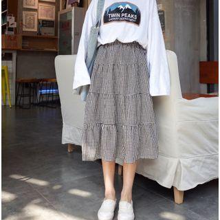 Plaid Tiered A-line Skirt Plaid - Black & White - One Size
