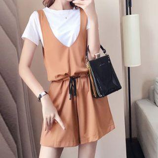 Set: Short-sleeve Top + Pinafore Shorts