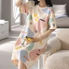 Print Elbow-sleeve Sleep Dress