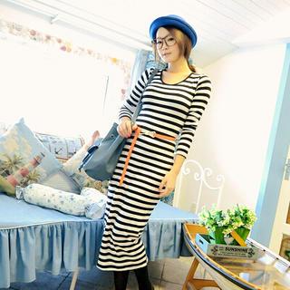 Long-sleeve Striped Midi Dress