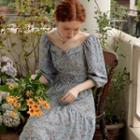 Set Puff-sleeve Floral Top + A-line Skirt