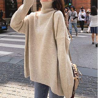 Turtleneck Plain Loose Fit Sweater