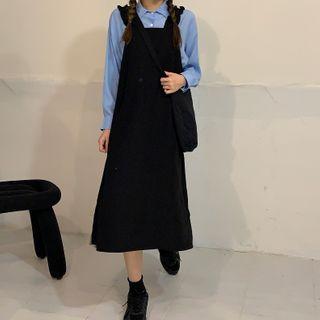 Plain Shirt / Midi A-line Pinafore Dress