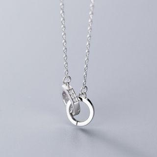925 Sterling Silver Rhinestone Interlocking Hoop Pendant Necklace S925 Silver - Necklace - One Size
