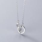 925 Sterling Silver Rhinestone Interlocking Hoop Pendant Necklace S925 Silver - Necklace - One Size