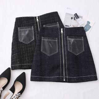 Patchwork Stitched Zipper Mini Skirt