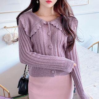 Wide-collar Lace-trim Cardigan