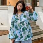 Tie Neck Floral Blouse Green - One Size