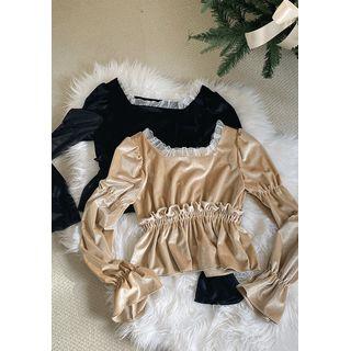 Frilled Velvet Empire Blouse