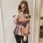 Cold-shoulder Plaid Smocked Blouse