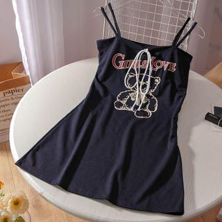 Strappy Bear Print Mini A-line Dress Navy Blue - One Size