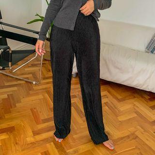 Band-waist Crinkled Wide-leg Pants