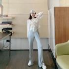 Balloon-sleeve Ruffled Shirred Blouse / Sweatpants