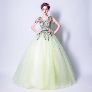 Sleeveless Applique Ball Gown Evening Gown