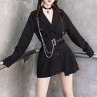 Chain Accent Blazer / Pleated Skirt / Choker / Set