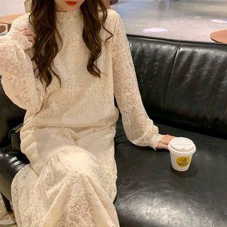 Long-sleeve Midi Mermaid Lace Dress Lace Dress - One Size