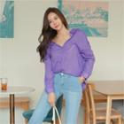 Open-placket Loose-fit Sheer Blouse