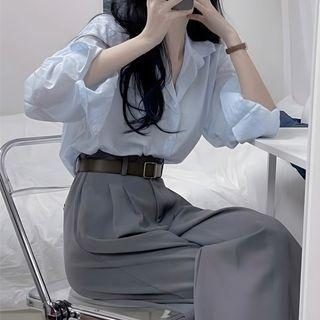 Plain Shirt / High Waist Wide Leg Pants / Set