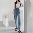 Waistline-details Cutout Straight-cut Jeans
