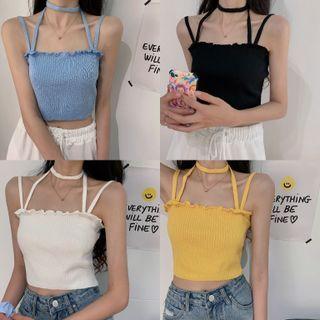 Plain Slim-fit Halter Camisole Top