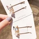 Set Of 2: Alloy Cat / Faux Pearl Paw Hair Pin