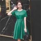 Round-neck A-line Dress With Belt
