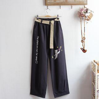 Printed Belted Wide-leg Pants